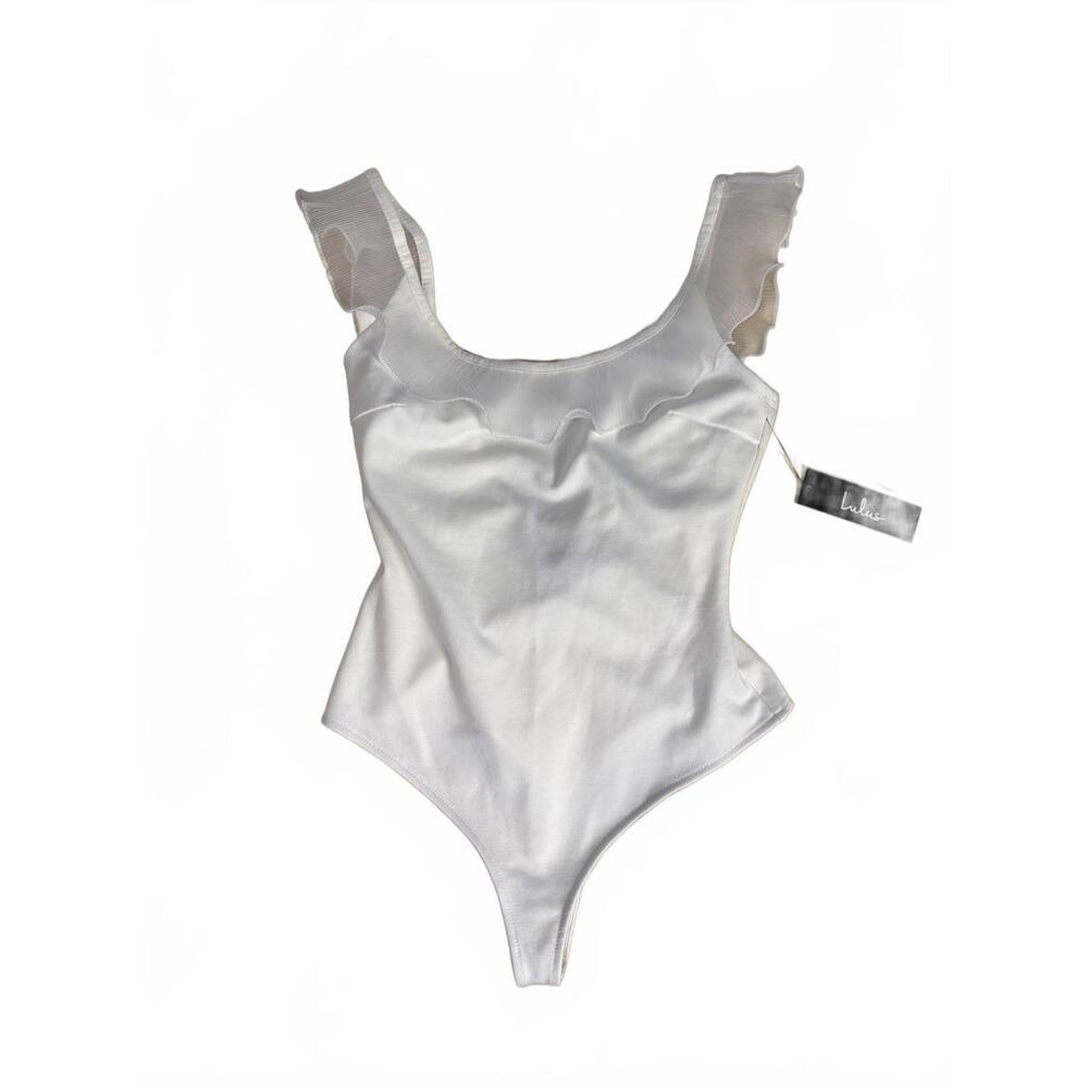 Lulus White Ruffled Bodysuit Size Small